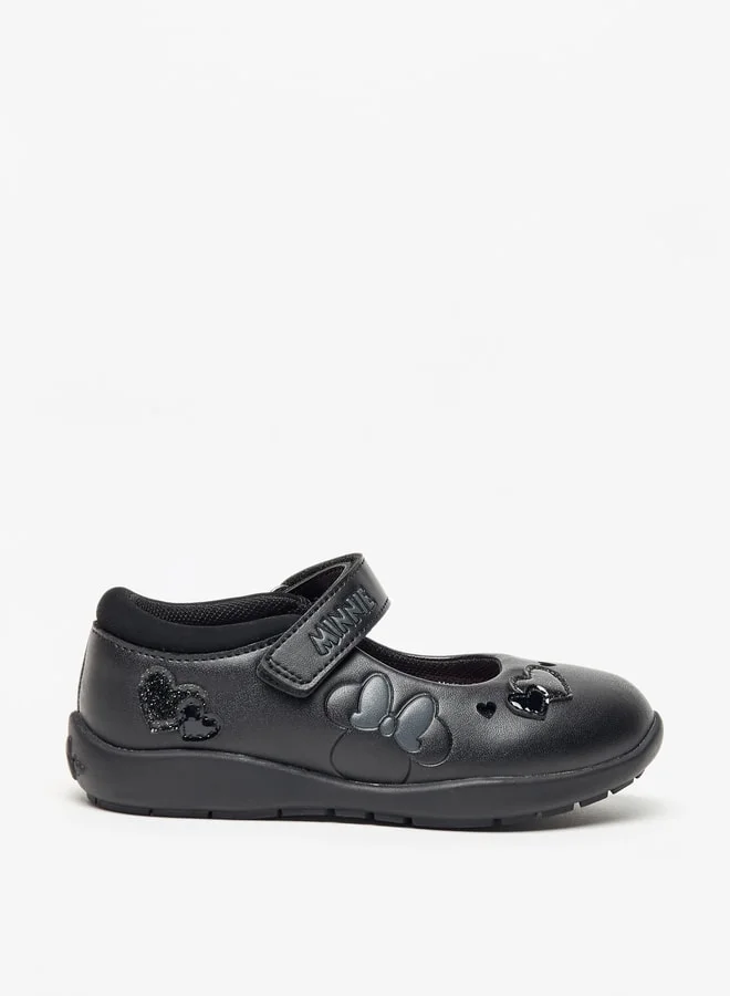 ديزني Minnie Mouse Applique Mary Jane School Shoes with Hook and Loop Closure