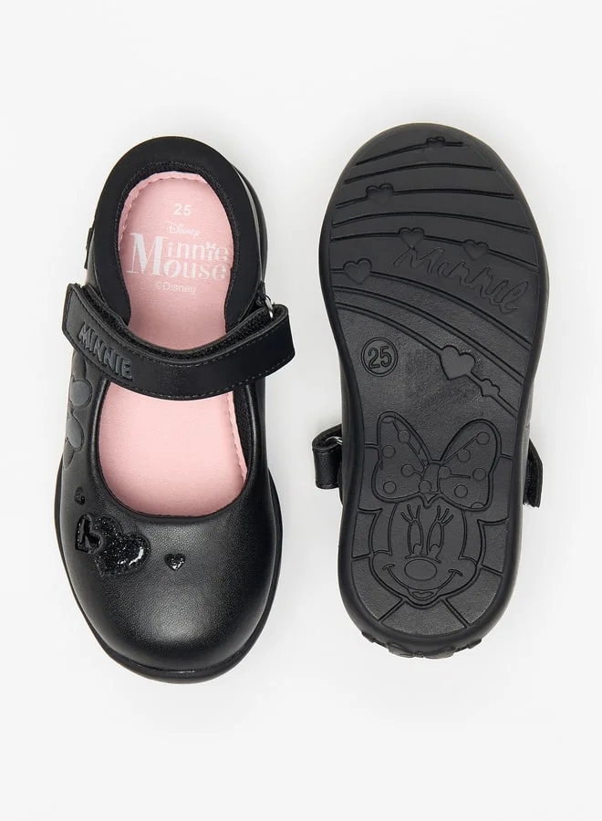 ديزني Minnie Mouse Applique Mary Jane School Shoes with Hook and Loop Closure