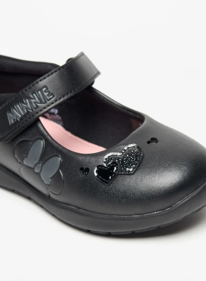 ديزني Minnie Mouse Applique Mary Jane School Shoes with Hook and Loop Closure