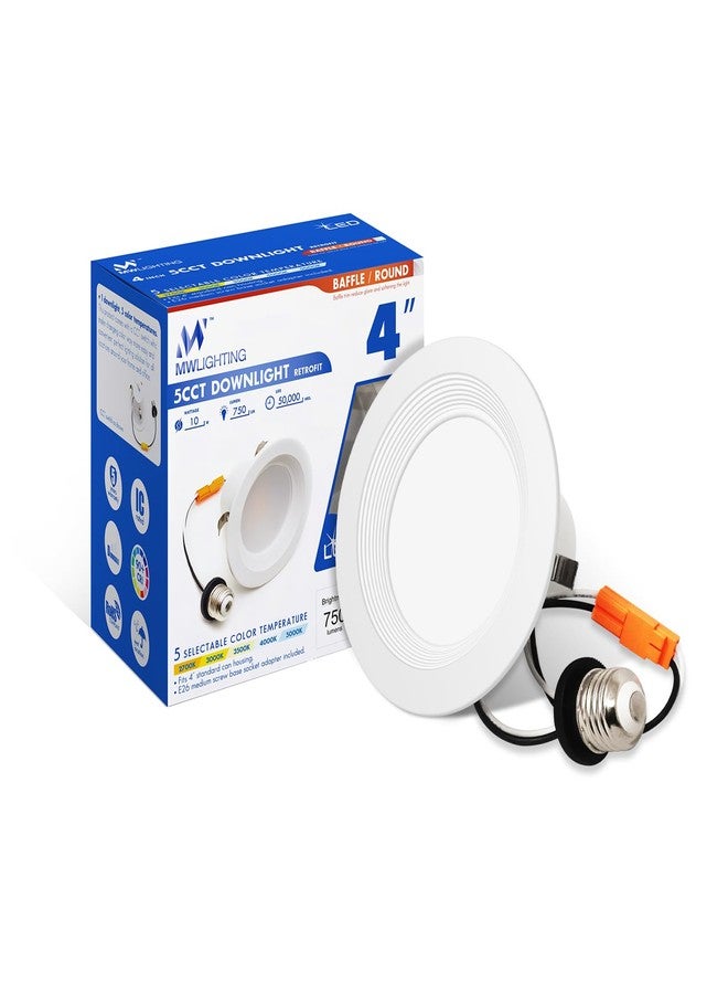 mw Retrofit Recessed Lighting 4 Inch,10W=75W,750LM, 2700K/3000K/3500K/4000K/5000K, Can Lights 4 Inch, Baffle Trim, IC & Wet Rated, Energy Star, ETL and California JA8 Certified(1, 4 inch) - Image 1