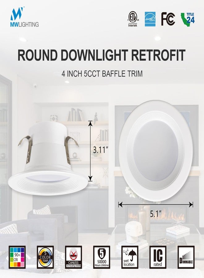 mw Retrofit Recessed Lighting 4 Inch,10W=75W,750LM, 2700K/3000K/3500K/4000K/5000K, Can Lights 4 Inch, Baffle Trim, IC & Wet Rated, Energy Star, ETL and California JA8 Certified(1, 4 inch) - Image 3