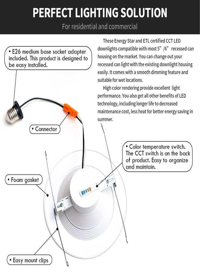 mw Retrofit Recessed Lighting 4 Inch,10W=75W,750LM, 2700K/3000K/3500K/4000K/5000K, Can Lights 4 Inch, Baffle Trim, IC & Wet Rated, Energy Star, ETL and California JA8 Certified(1, 4 inch) - Image 5