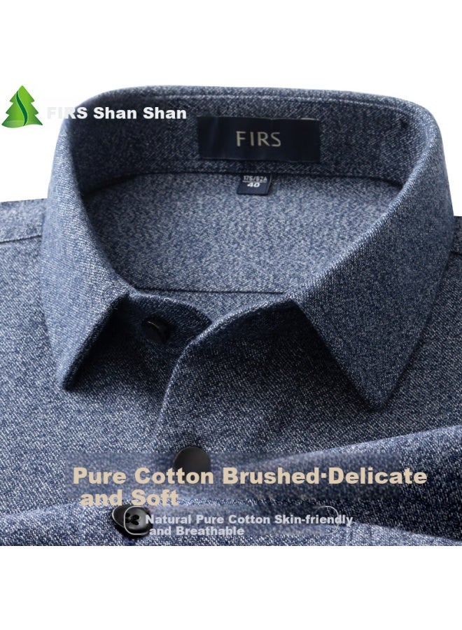 Firs Men'S Long Sleeve Brushed Cotton Casual Business Shirt Easy Care Shirt Deep Gray 44 - Image 1