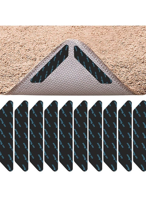 MAKINGTEC Rug Gripper Tape 10 Pcs Double Sided Anti Curling Non Slip Reusable Black Trapezoid Pad for Hardwood Floors, Carpets, Floor Mats in Place & Make Corner Flat and Easily Peel Off