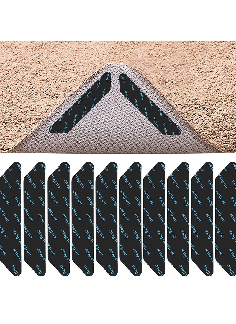 MAKINGTEC Rug Gripper Tape 10 Pcs Double Sided Anti Curling Non Slip Reusable Black Trapezoid Pad for Hardwood Floors, Carpets, Floor Mats in Place & Make Corner Flat and Easily Peel Off