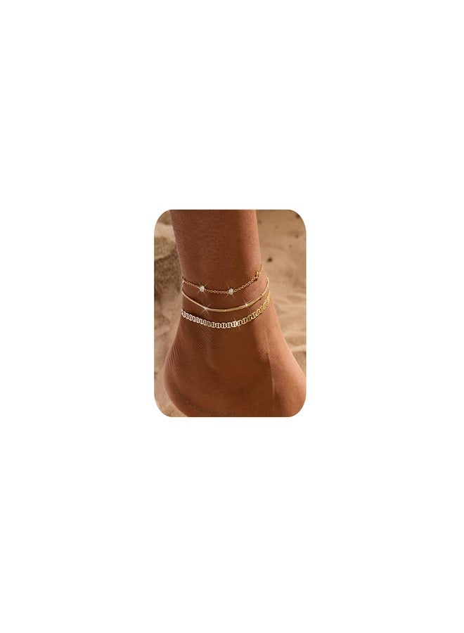 MFRYK Gold Ankle Bracelets for women,14k Gold/Silver Plated Waterproof Layered lightweight Cuban Link Figaro Chain Heart anklet butterfly anklet Pearl Ankle Bracelets Set Gold Anklets for women Trendy - Image 1