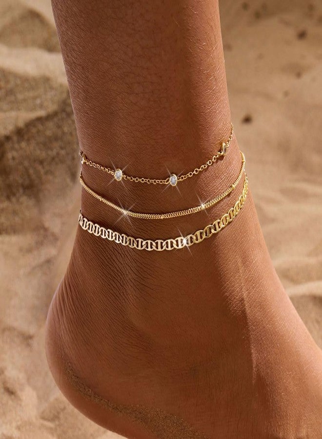 MFRYK Gold Ankle Bracelets for women,14k Gold/Silver Plated Waterproof Layered lightweight Cuban Link Figaro Chain Heart anklet butterfly anklet Pearl Ankle Bracelets Set Gold Anklets for women Trendy - Image 3