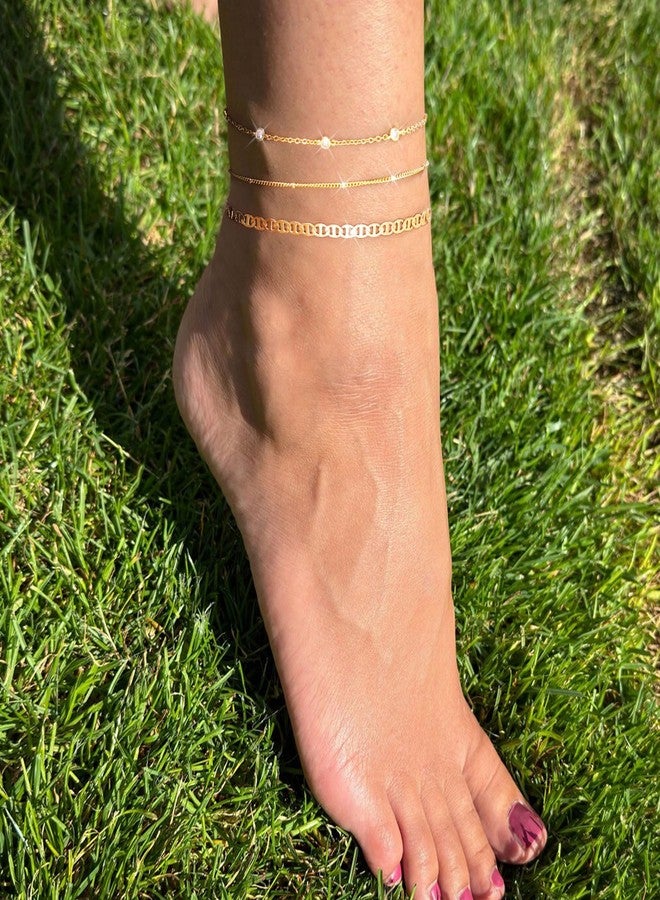 MFRYK Gold Ankle Bracelets for women,14k Gold/Silver Plated Waterproof Layered lightweight Cuban Link Figaro Chain Heart anklet butterfly anklet Pearl Ankle Bracelets Set Gold Anklets for women Trendy - Image 4
