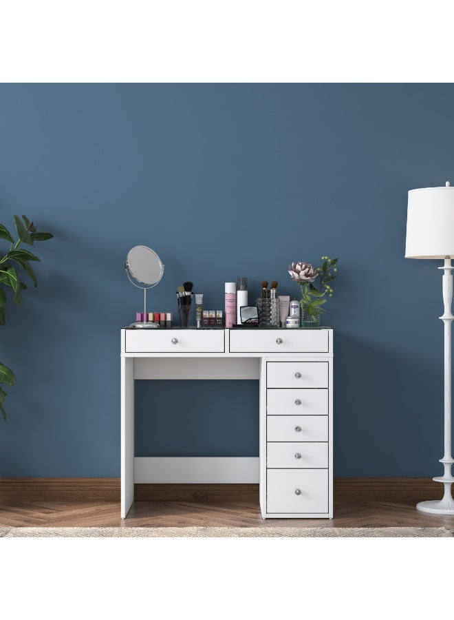 هوم كانافاس طاولة زينة منزلية من قماش كانفاس فلوكس بتصميم بسيط، سطح زجاجي + 7 أدراج - Image 1