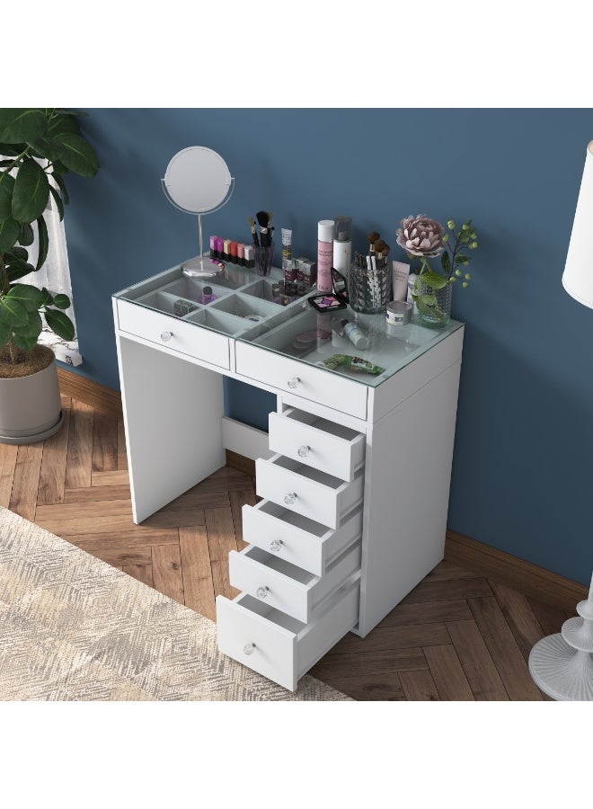 هوم كانافاس طاولة زينة منزلية من قماش كانفاس فلوكس بتصميم بسيط، سطح زجاجي + 7 أدراج - Image 2