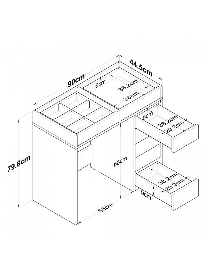 هوم كانافاس طاولة زينة منزلية من قماش كانفاس فلوكس بتصميم بسيط، سطح زجاجي + 7 أدراج - Image 4