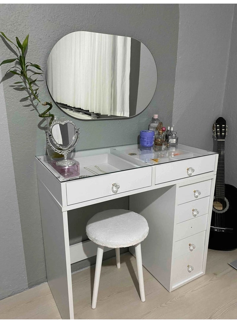 هوم كانافاس طاولة زينة منزلية من قماش كانفاس فلوكس بتصميم بسيط، سطح زجاجي + 7 أدراج - Image 5