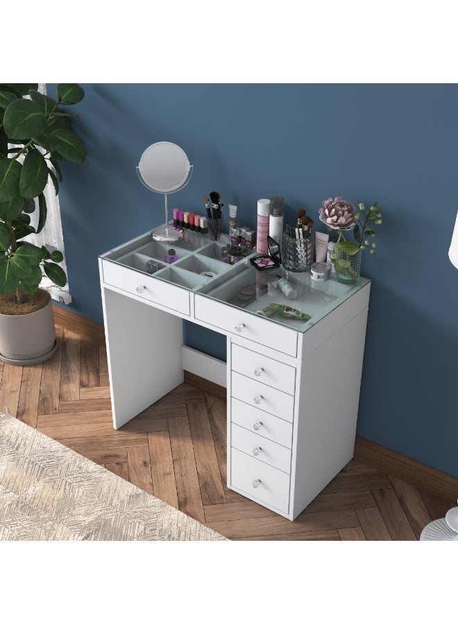 هوم كانافاس طاولة زينة منزلية من قماش كانفاس فلوكس بتصميم بسيط، سطح زجاجي + 7 أدراج - Image 3