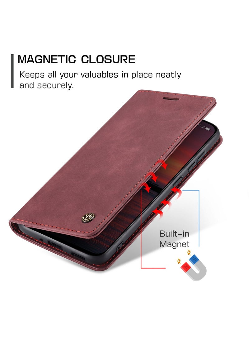 CaseMe Phone Case Luxury PU Leather Design 013 Flip Cover Card Slot Holder Cover For Oppo Reno 13 5G  (WineRed) - Image 3