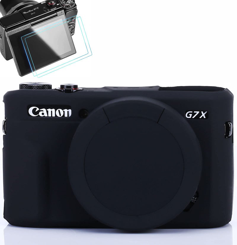 Pocoukate Camera Body Case for Canon G7X /G7X Mark II Silicone Case Cover with Optical 9H Hardness 0.3mm Ultra-Thin DSLR Camera Screen Protector - Image 1
