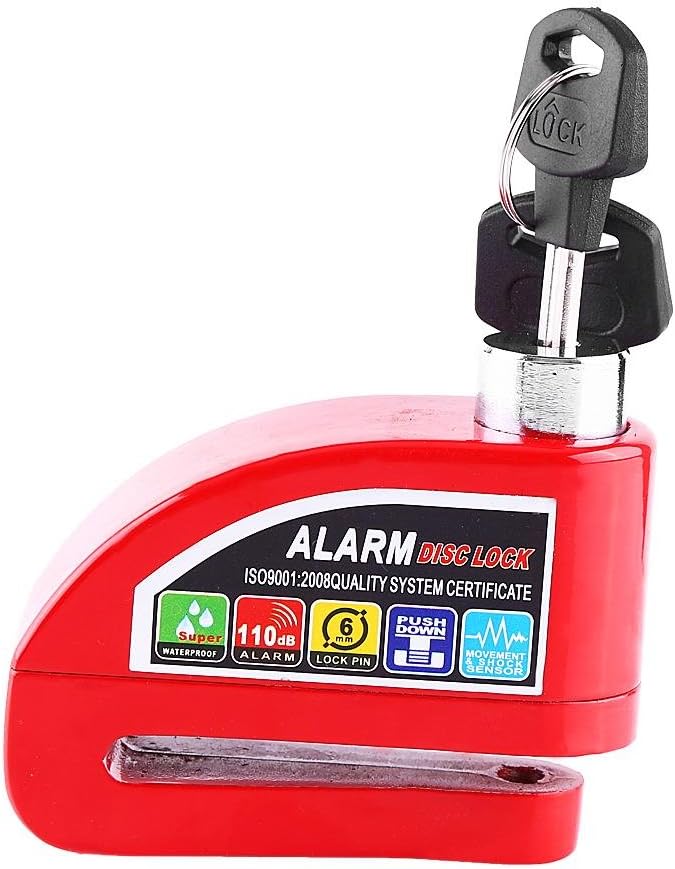 comfrt Disc Brake Lock, Anti-theft Motorcycle Motorbike Alarm Disc Lock Waterproof Motorcycle Wheel Lock With110dB Alarm Sound for Motorcycles Scooterand Bicycle(Red) - Image 1