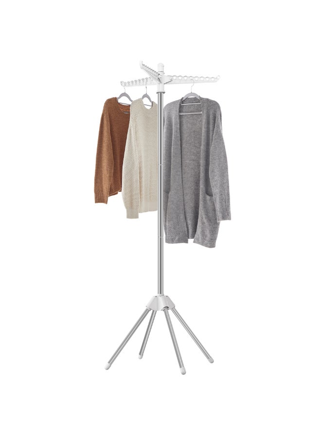SONGMICS حامل الملابس من سونغميكس، رف تجفيف الملابس مع 3 أذرع دوارة لتعليق الملابس، رف غسيل داخلي قابل للطي بأربعة أرجل، مصنوع من الفولاذ المقاوم للصدأ، يتسع لـ 27 قطعة من الملابس، بارتفاع 151.5 سم، أبيض وفضي - Image 1
