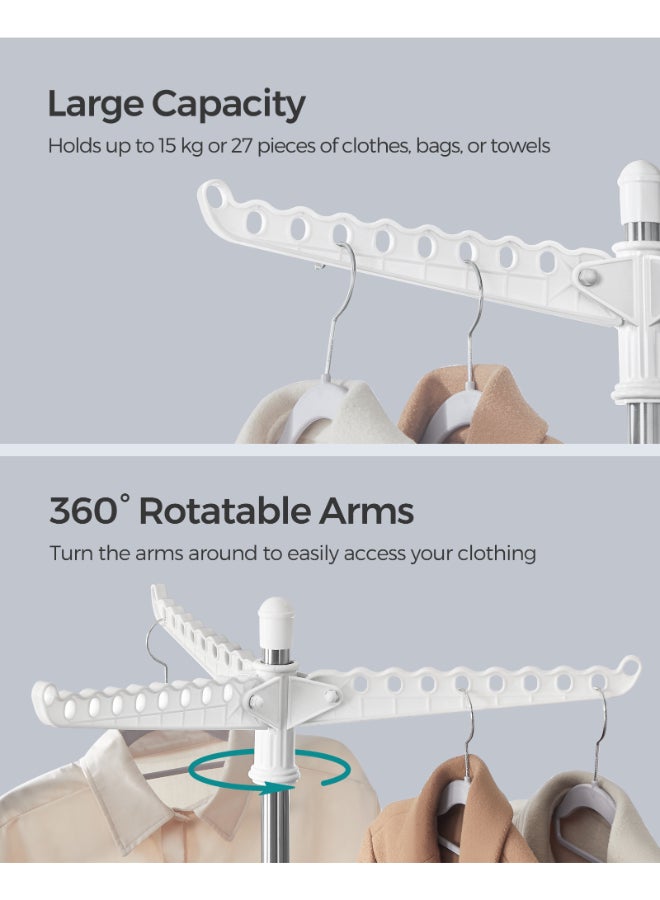 SONGMICS حامل الملابس من سونغميكس، رف تجفيف الملابس مع 3 أذرع دوارة لتعليق الملابس، رف غسيل داخلي قابل للطي بأربعة أرجل، مصنوع من الفولاذ المقاوم للصدأ، يتسع لـ 27 قطعة من الملابس، بارتفاع 151.5 سم، أبيض وفضي - Image 4