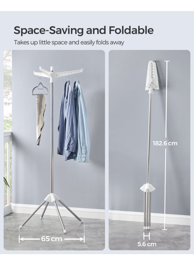 SONGMICS حامل الملابس من سونغميكس، رف تجفيف الملابس مع 3 أذرع دوارة لتعليق الملابس، رف غسيل داخلي قابل للطي بأربعة أرجل، مصنوع من الفولاذ المقاوم للصدأ، يتسع لـ 27 قطعة من الملابس، بارتفاع 151.5 سم، أبيض وفضي - Image 3