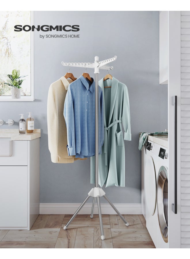 SONGMICS حامل الملابس من سونغميكس، رف تجفيف الملابس مع 3 أذرع دوارة لتعليق الملابس، رف غسيل داخلي قابل للطي بأربعة أرجل، مصنوع من الفولاذ المقاوم للصدأ، يتسع لـ 27 قطعة من الملابس، بارتفاع 151.5 سم، أبيض وفضي - Image 2