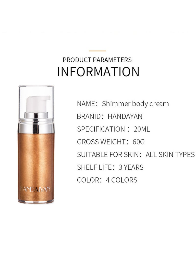 Handaiyan - Body Shimmer Liquid Highlighter Oil Brighten Glow Glitter Waterproof Moisturising Smooth Makeup Lotion Bronzer Illuminate Luminizer Gold Beach Foundation Non-sticky Dry for Face And Body (20ml) - Image 1