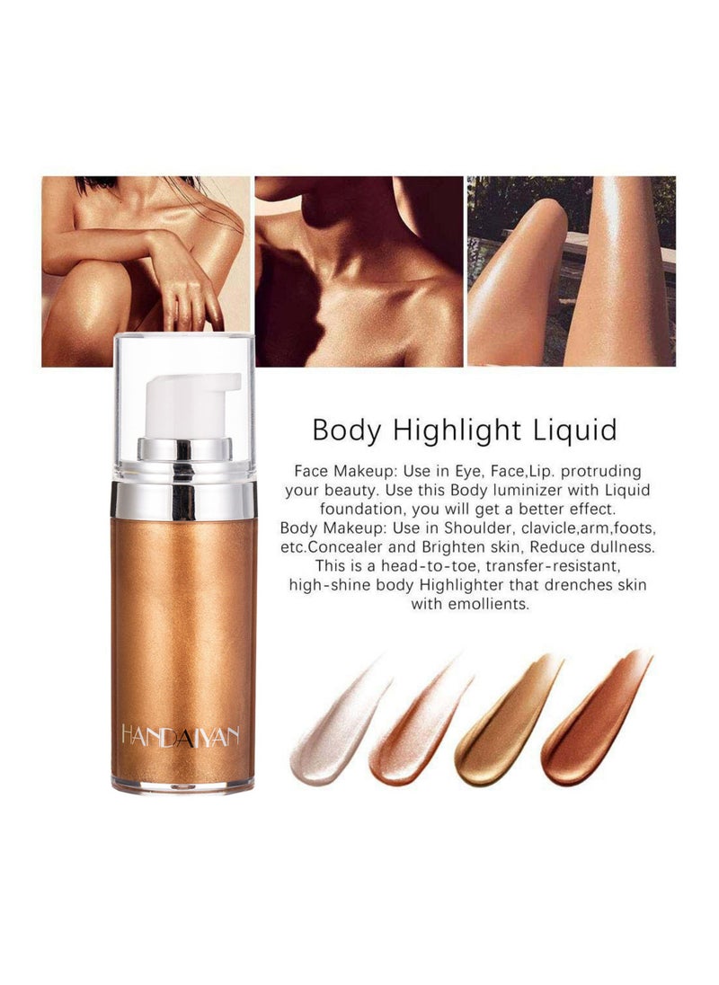 Handaiyan - Body Shimmer Liquid Highlighter Oil Brighten Glow Glitter Waterproof Moisturising Smooth Makeup Lotion Bronzer Illuminate Luminizer Gold Beach Foundation Non-sticky Dry for Face And Body (20ml) - Image 1