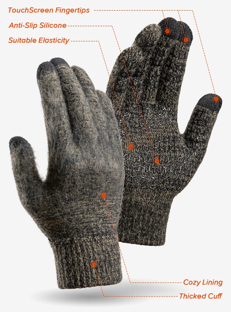 TRENDOUX Driving Gloves Men, Women Touchscreen Fingers Unisex Running Driving Texting Smartphone Elastic Cuff Thermal Lining - Knitted Stretchy Material - Hands Warm - Black Khaki - L - Image 2