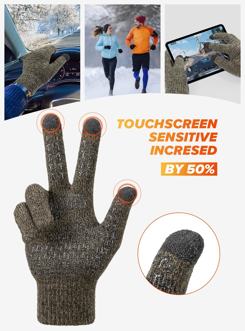 TRENDOUX Driving Gloves Men, Women Touchscreen Fingers Unisex Running Driving Texting Smartphone Elastic Cuff Thermal Lining - Knitted Stretchy Material - Hands Warm - Black Khaki - L - Image 4