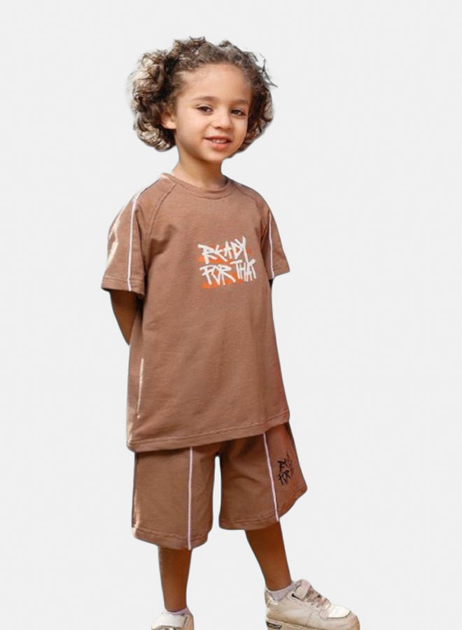 Bongo Boys Cotton T-shirt & Shorts Set Brown - Kids Summer Outfit, Comfortable Casual Wear