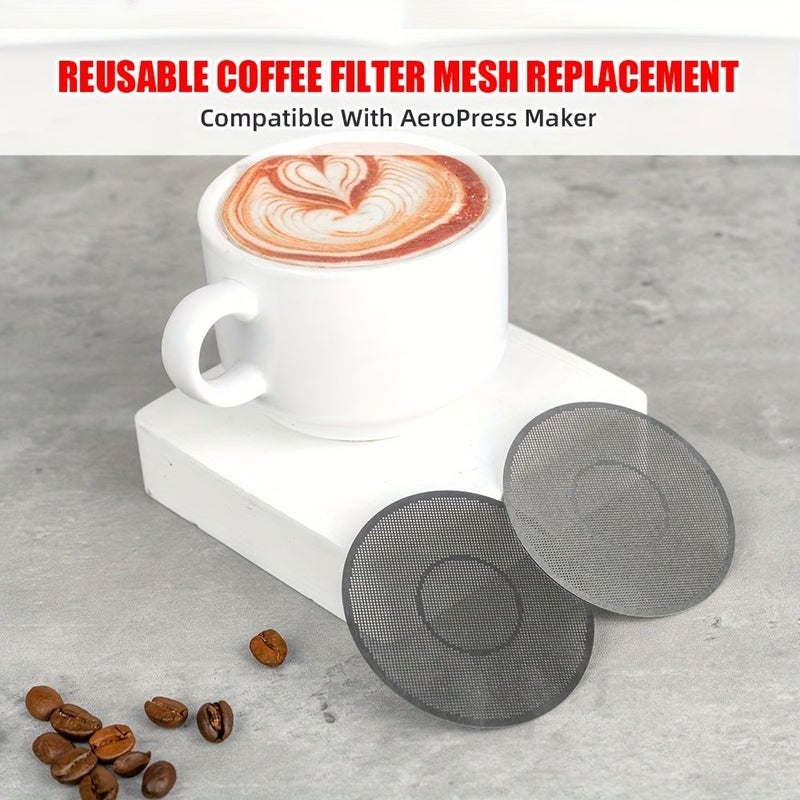 2PCS Stainless Steel Reusable Metal Filter Mesh for AeroPress Original Go and Clear Coffee Press Home Espresso Cold Brew French Press - Image 2