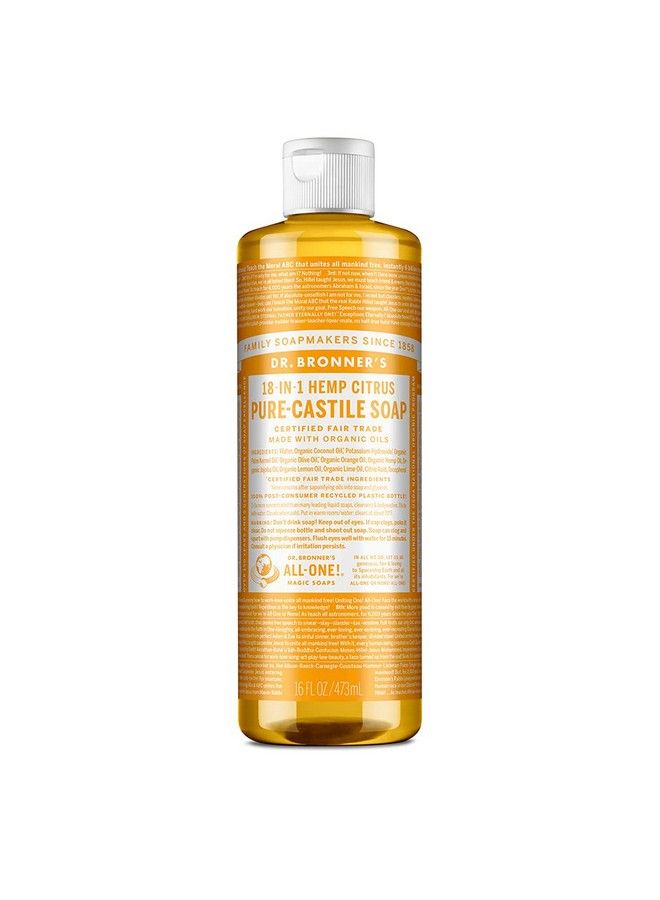 Dr. Bronner's Dr. Bronner’S Purecastile Liquid Soap (Citrus 16 Ounce) Made With Organic Oils 18In1 Uses: Face Body Hair Laundry Pets And Dishes Concentrated Vegan Nongmo - Image 1