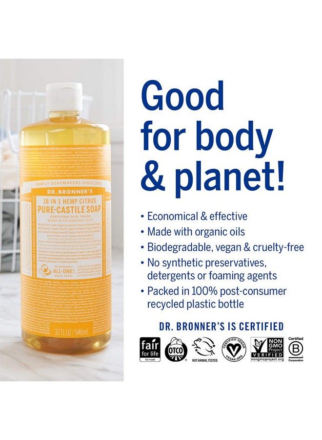 Dr. Bronner's Dr. Bronner’S Purecastile Liquid Soap (Citrus 16 Ounce) Made With Organic Oils 18In1 Uses: Face Body Hair Laundry Pets And Dishes Concentrated Vegan Nongmo - Image 5