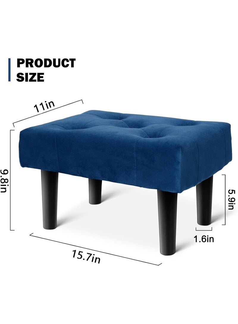 Small Ottoman footstool, velvet wooden Ottoman footstool with wooden legs, sofa footrest, extra seating for the living room entrance (blue) - Image 2