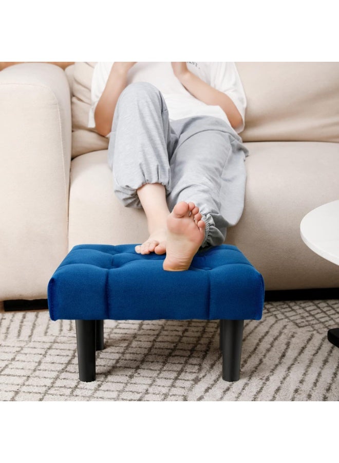 Small Ottoman footstool, velvet wooden Ottoman footstool with wooden legs, sofa footrest, extra seating for the living room entrance (blue) - Image 1