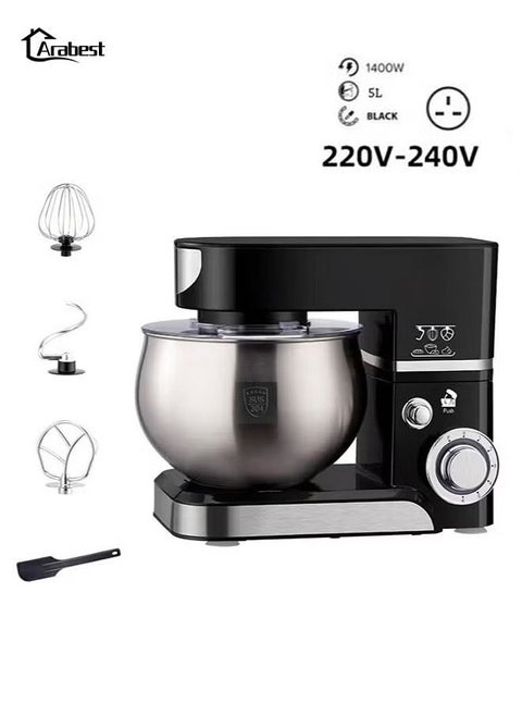 Electric Kitchen Stand Mixer,5 L  Food Mixer,6 Speeds Portable 1400W,Lightweight Kitchen Mixer,Suitable for Home and Commercial Restaurant Kitchen Cookingwith,With Egg Whisk,Dough Hook,Flat Beater (Black)