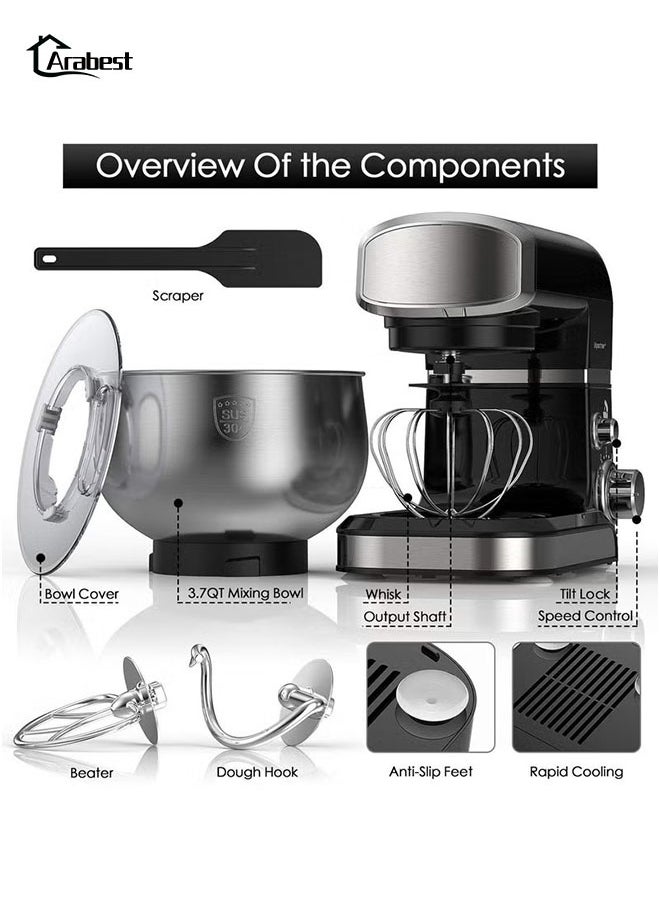 Electric Kitchen Stand Mixer,5 L  Food Mixer,6 Speeds Portable 1400W,Lightweight Kitchen Mixer,Suitable for Home and Commercial Restaurant Kitchen Cookingwith,With Egg Whisk,Dough Hook,Flat Beater (Black)