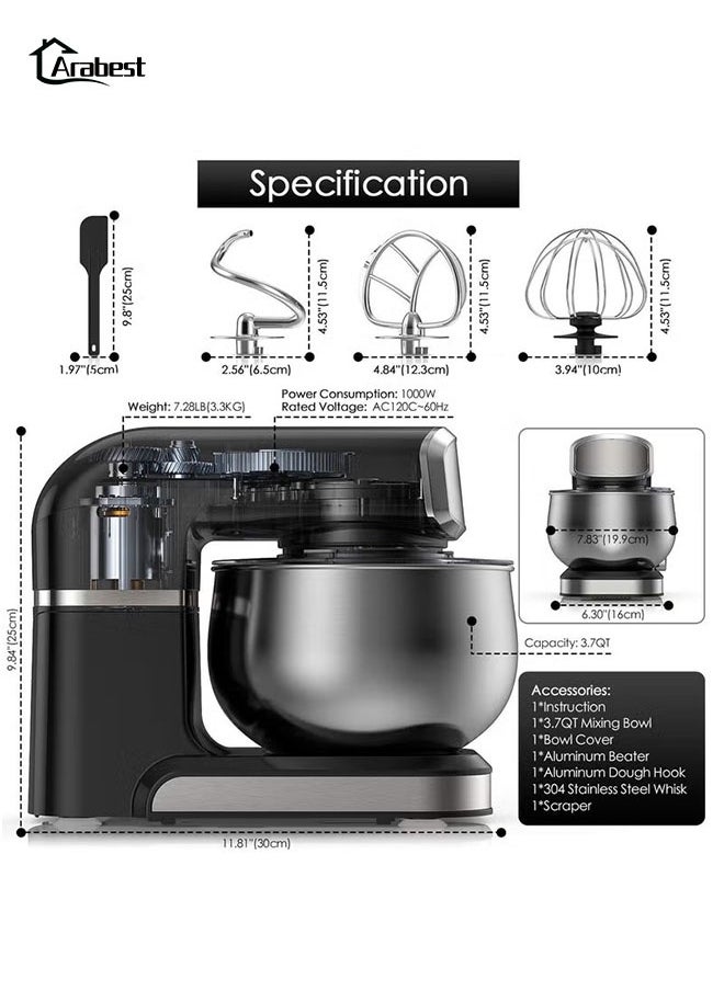 Electric Kitchen Stand Mixer,5 L  Food Mixer,6 Speeds Portable 1400W,Lightweight Kitchen Mixer,Suitable for Home and Commercial Restaurant Kitchen Cookingwith,With Egg Whisk,Dough Hook,Flat Beater (Black)