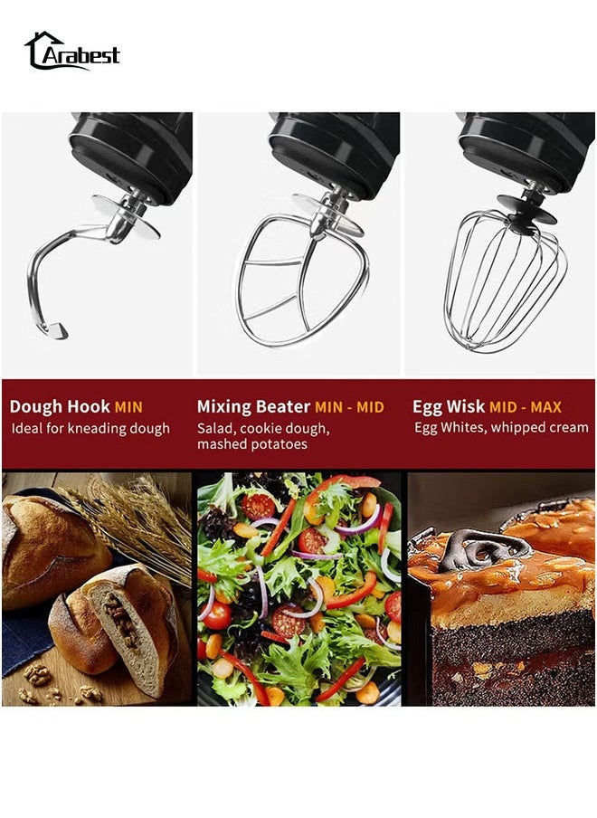 Electric Kitchen Stand Mixer,5 L  Food Mixer,6 Speeds Portable 1400W,Lightweight Kitchen Mixer,Suitable for Home and Commercial Restaurant Kitchen Cookingwith,With Egg Whisk,Dough Hook,Flat Beater (Black)