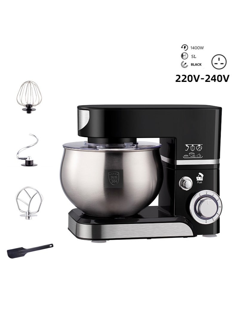 Kitchen Stand Mixer,5 L Small Electric Food Mixer,6 Speeds Portable Lightweight Kitchen Mixer for Daily Use with Egg Whisk,Dough Hook,Flat Beater (Black) 