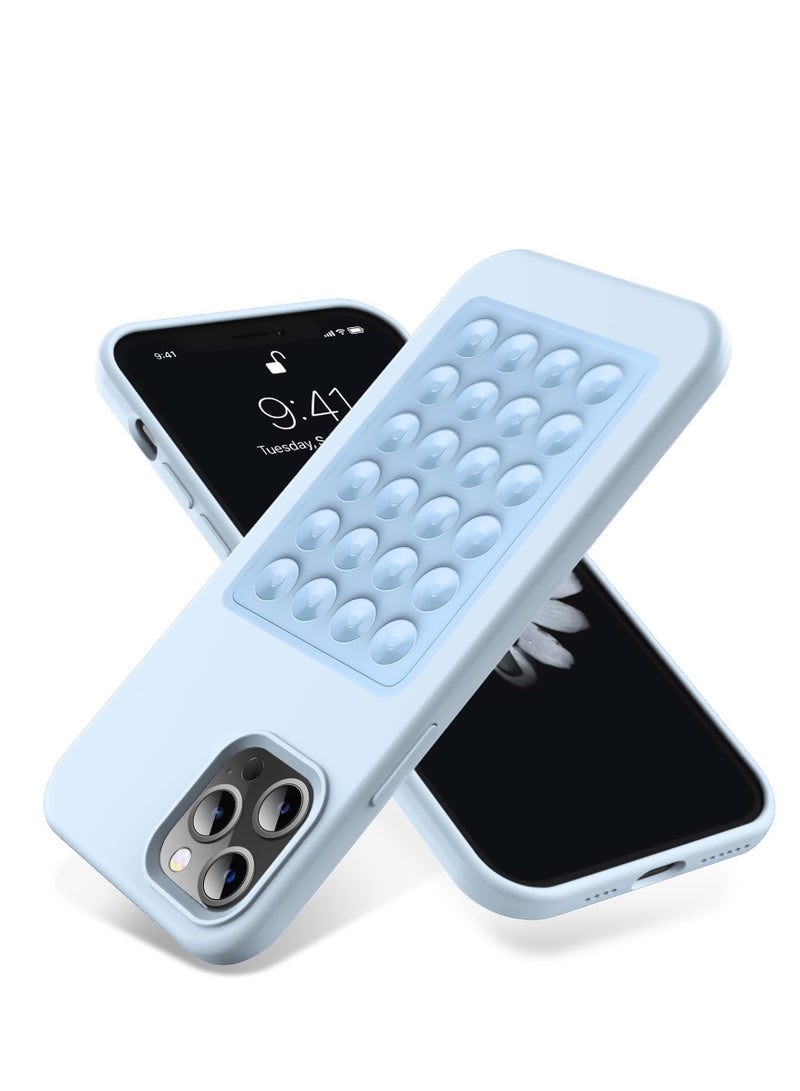 جراب هاتف من السيليكون الناعم مع قاعدة شفط وحامل حماية كاملة ضد الصدمات لهاتف iPhone 13 Pro Max (أزرق فاتح)