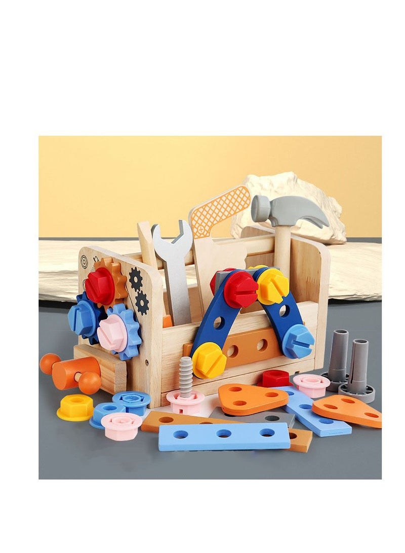 Wooden Toolbox Pretend Play Set Children Toy for Boys Nut Disassembly Screw Assembly Simulation Repair Carpenter Tool