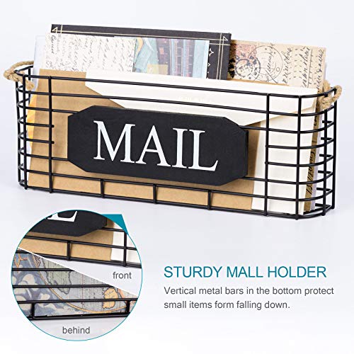 SRIWATANA Rustic Mail Key Holder, Mail Organizer Wall Mount with 5 Hooks Large, Black - Image 4