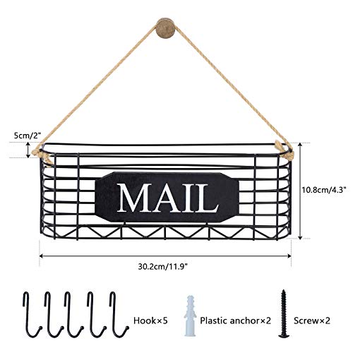 SRIWATANA Rustic Mail Key Holder, Mail Organizer Wall Mount with 5 Hooks Large, Black - Image 5