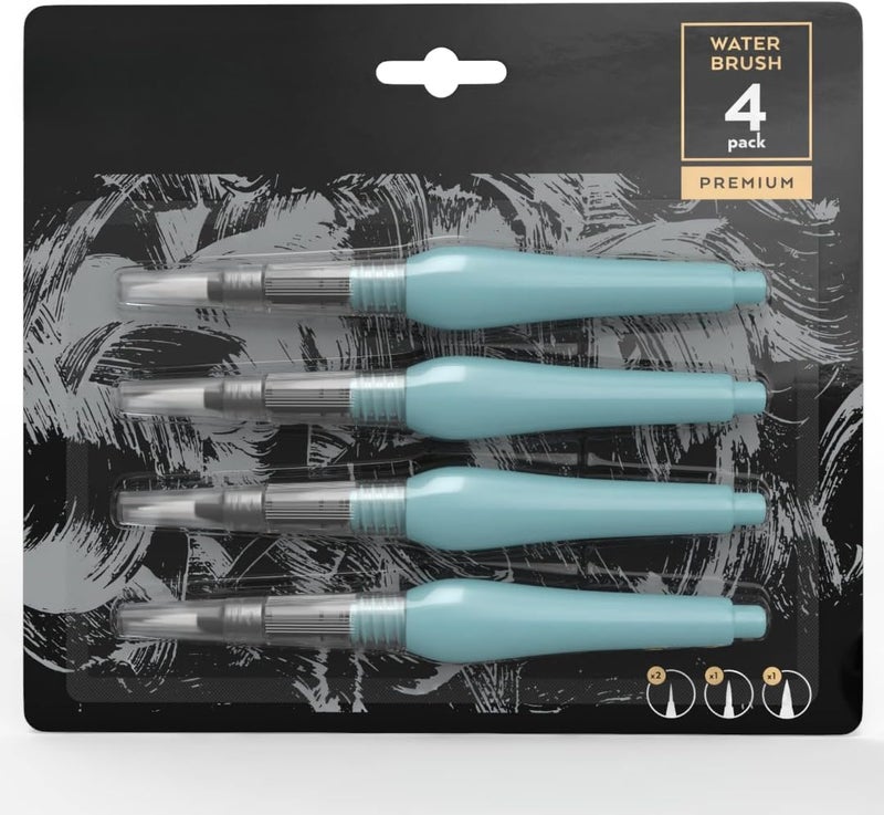 ART RANGER Water Brush Pen, Set of 4, Assorted Soft Nylon Bristle Tips, Self-Moistening Water Brush, Refillable Water Pen,Great for Watercolor Paints, Illustrations, Calligraphy,DIY Art & Craft - Image 1