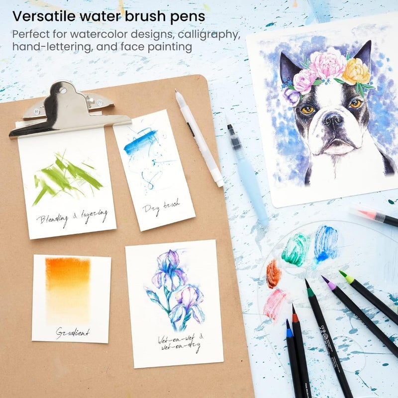 ART RANGER Water Brush Pen, Set of 4, Assorted Soft Nylon Bristle Tips, Self-Moistening Water Brush, Refillable Water Pen,Great for Watercolor Paints, Illustrations, Calligraphy,DIY Art & Craft - Image 4