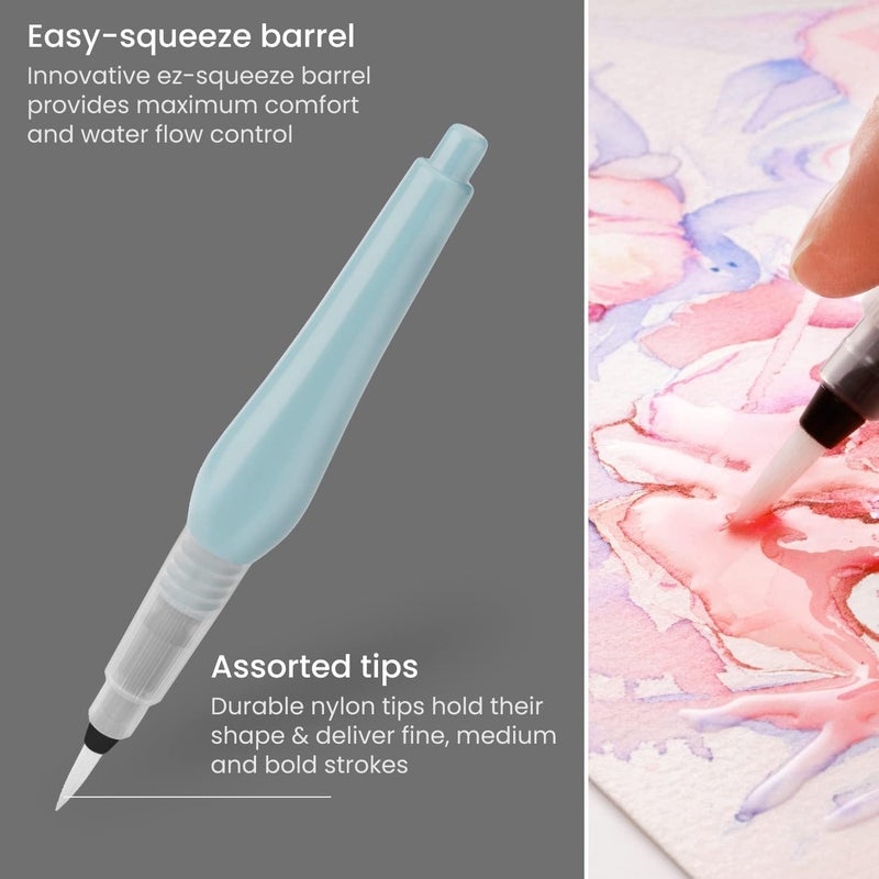 ART RANGER Water Brush Pen, Set of 4, Assorted Soft Nylon Bristle Tips, Self-Moistening Water Brush, Refillable Water Pen,Great for Watercolor Paints, Illustrations, Calligraphy,DIY Art & Craft - Image 3