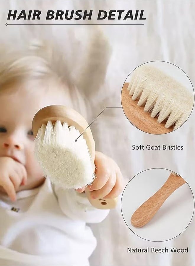 Baby Hair Bush and Comb Set, Nature Lotus Wood with Soft Goat Bristle and Pear Wood Comb for Newborns & Toddlers, Ideal for Cradle Cap - Image 2