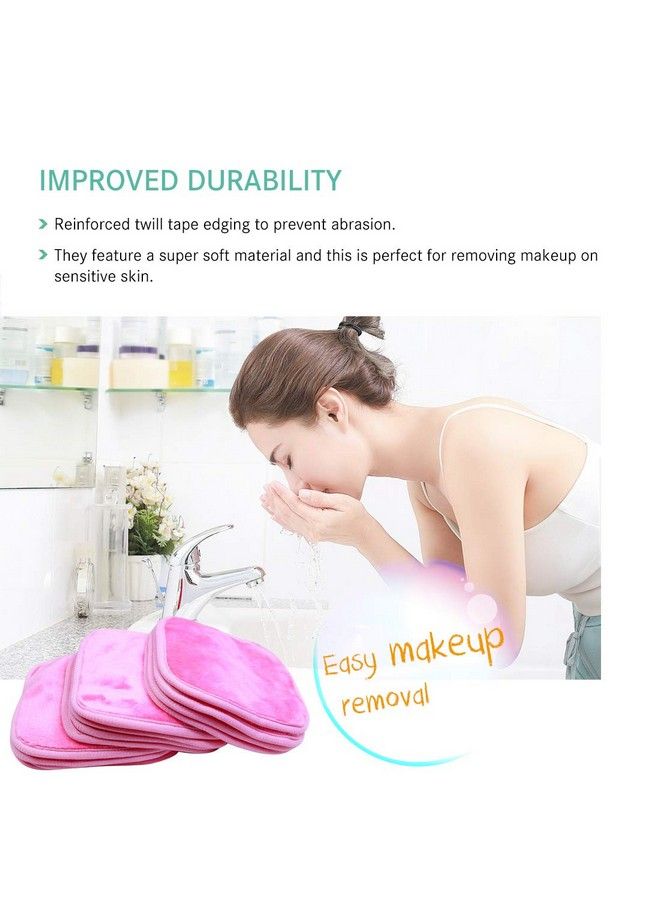 KODAMO ; Reusable Makeup Remover Cloth 6 X 6 In 12 Pack Microfiber Washable Facial Cleansing Towel For All Skin Types With Laundry Bag Natural Ecofriendly Makeup Remover Towel (Pink)  - Image 3