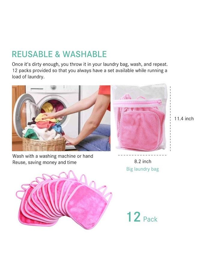 KODAMO ; Reusable Makeup Remover Cloth 6 X 6 In 12 Pack Microfiber Washable Facial Cleansing Towel For All Skin Types With Laundry Bag Natural Ecofriendly Makeup Remover Towel (Pink)  - Image 5