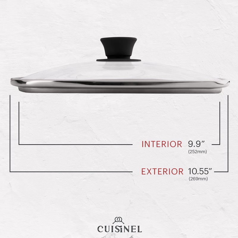 Cuisinel Cast Iron Square Grill Pan + Glass Lid + Pan Scraper + Handle Cover - 10.5" Pre-Seasoned Ridged Skillet - Grill, Stovetop, Fire, Indoor/Outdoor Use - for Grilling, Frying, Sauteing - Image 4